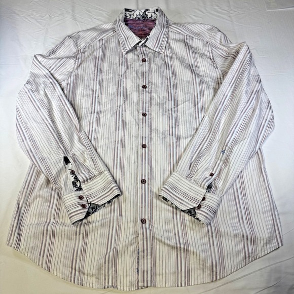 Robert Graham Paisley Floral StripedDress Shirt Classic Fit Flip Cuffs Men's 3XL - Picture 2 of 7